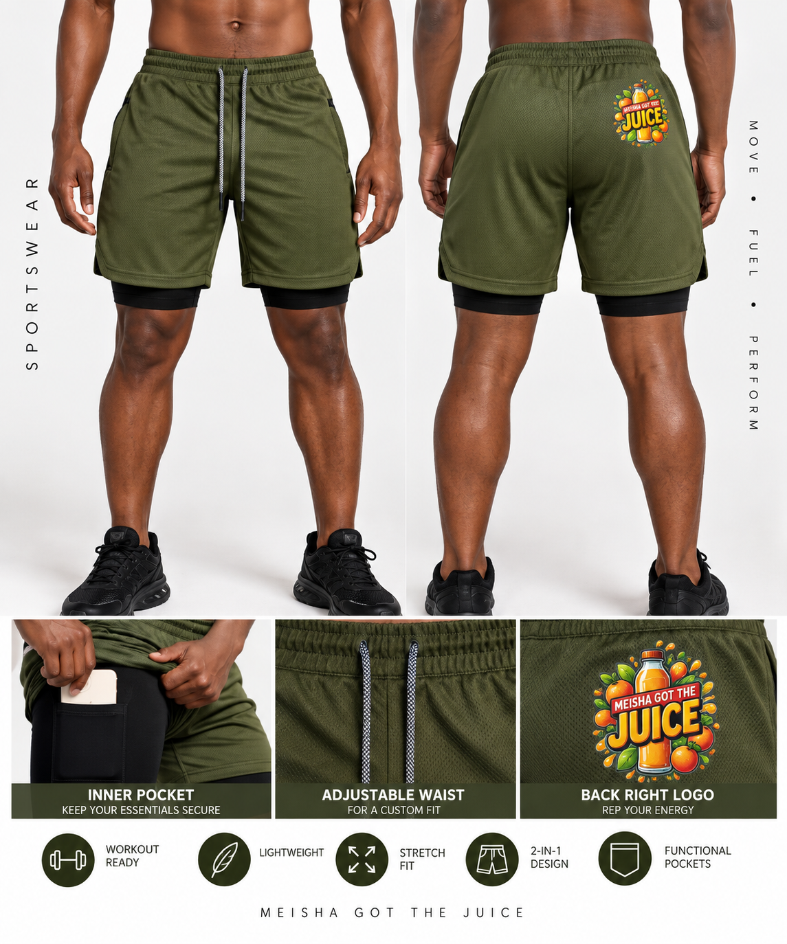 Olive Green Athletic Shorts