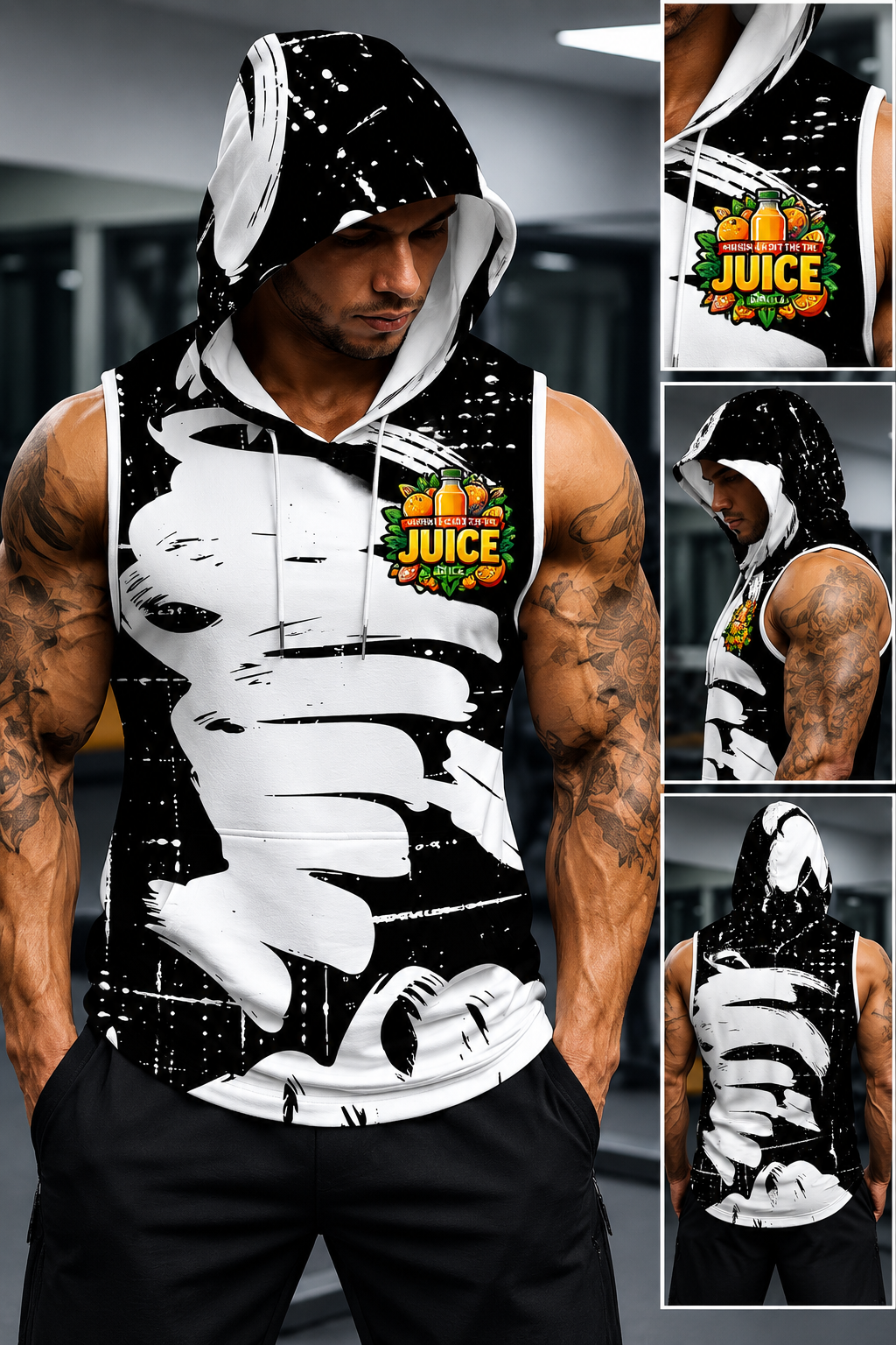 Black & White Graphic Sleeveless Hoodie