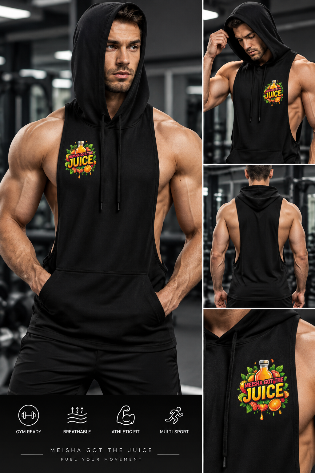 Black Sleeveless Hoodie Vest